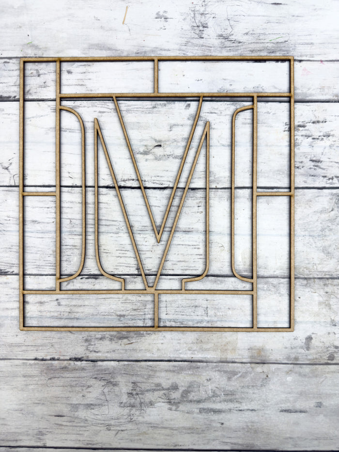 Letter M Square Monogram Laser Cut Outline Frame Blank