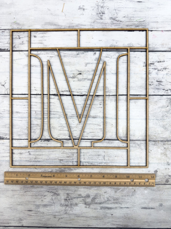 Letter M Square Monogram Laser Cut Outline Frame Blank