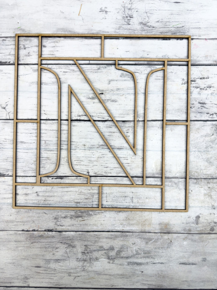 Letter N Square Monogram Laser Cut Outline Frame Blank