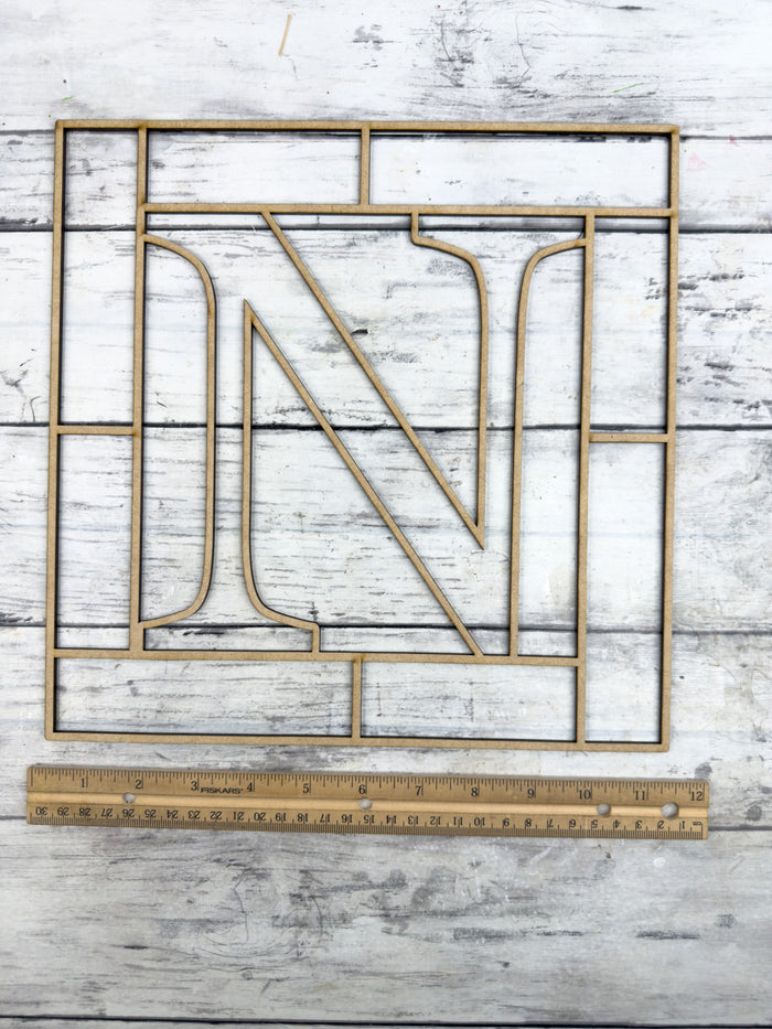 Letter N Square Monogram Laser Cut Outline Frame Blank