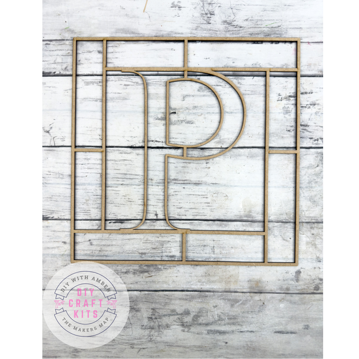 Letter P Square Monogram Laser Cut Outline Frame Blank