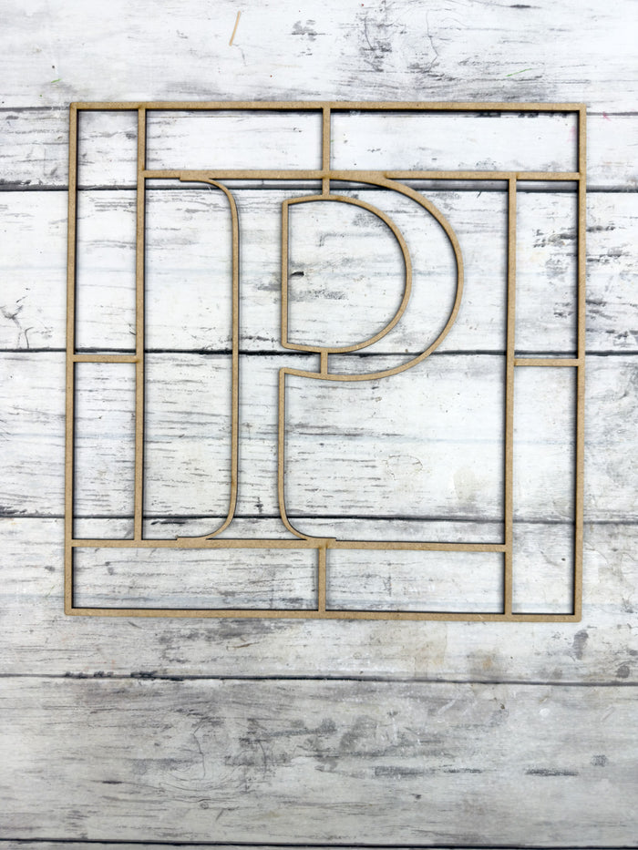 Letter P Square Monogram Laser Cut Outline Frame Blank