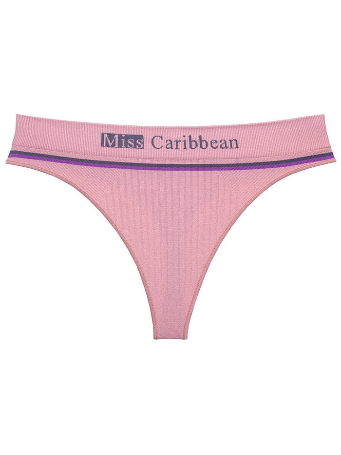 Letter Print Ribbed Fitness Thong