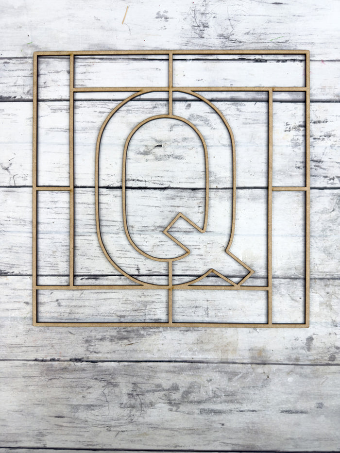 Letter Q Square Monogram Laser Cut Outline Frame Blank