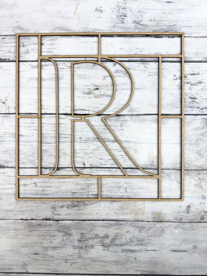 Letter R Square Monogram Laser Cut Outline Frame Blank