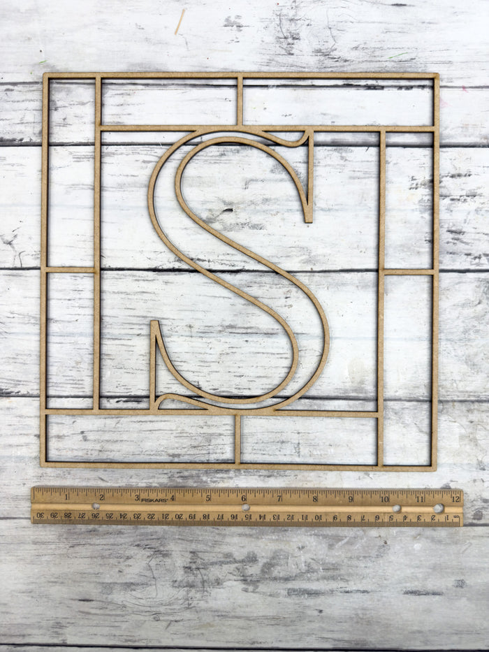 Letter S Square Monogram Laser Cut Outline Frame Blank