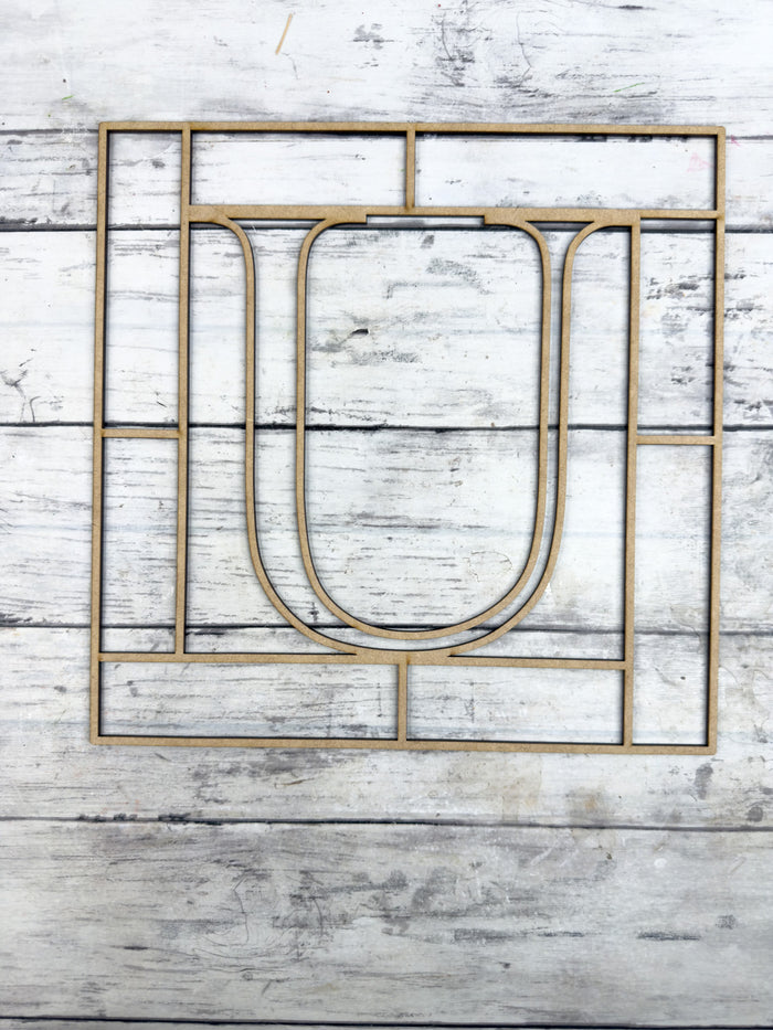 Letter U Square Monogram Laser Cut Outline Frame Blank