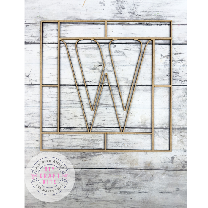 Letter W Square Monogram Laser Cut Outline Frame Blank