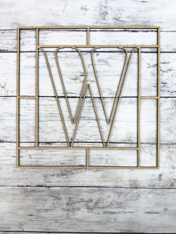 Letter W Square Monogram Laser Cut Outline Frame Blank