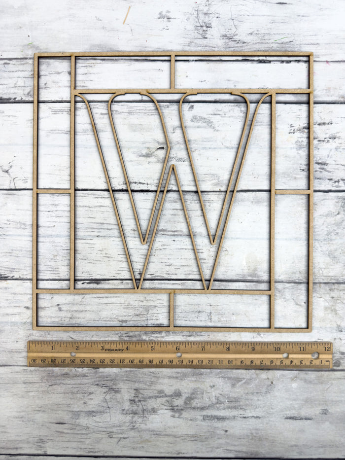 Letter W Square Monogram Laser Cut Outline Frame Blank