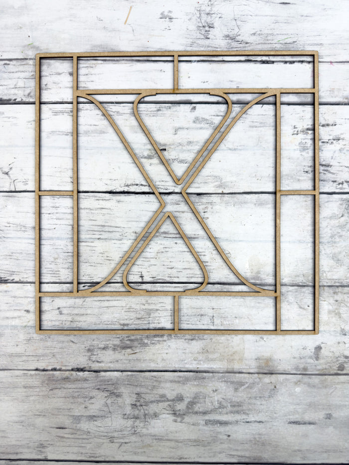Letter X Square Monogram Laser Cut Outline Frame Blank