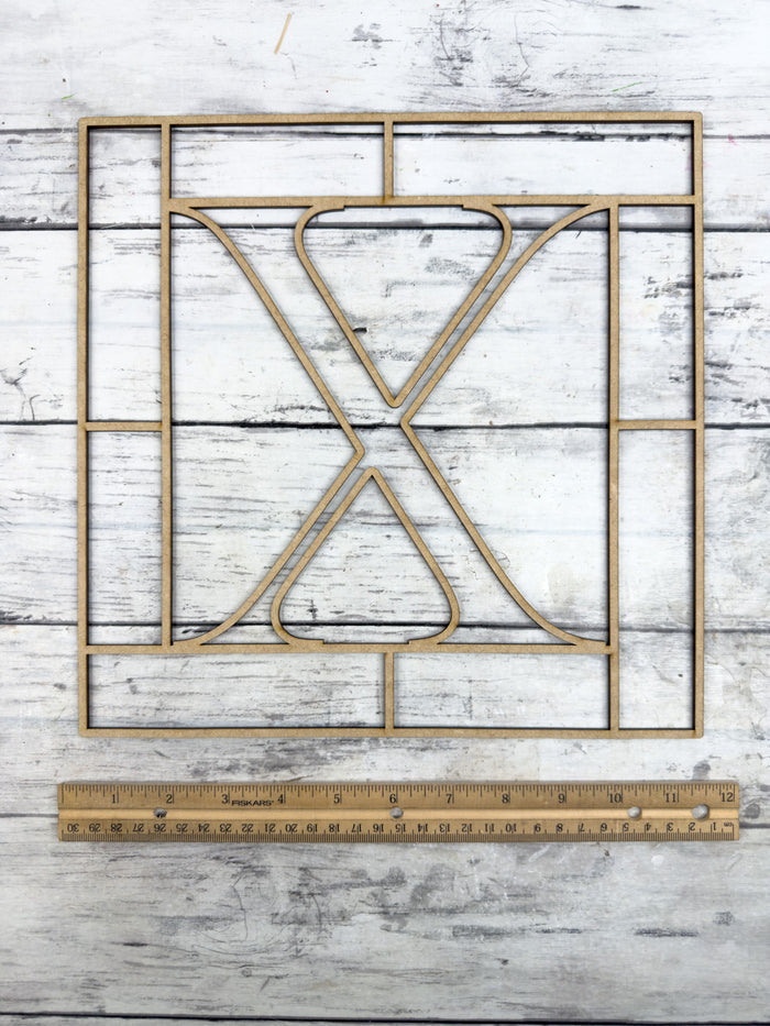 Letter X Square Monogram Laser Cut Outline Frame Blank