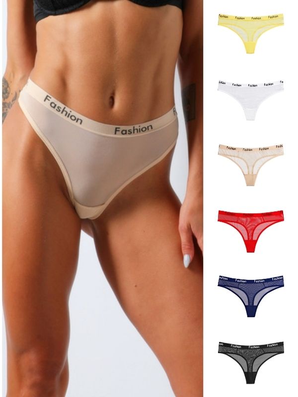 Letters Printed Mesh Short Thong