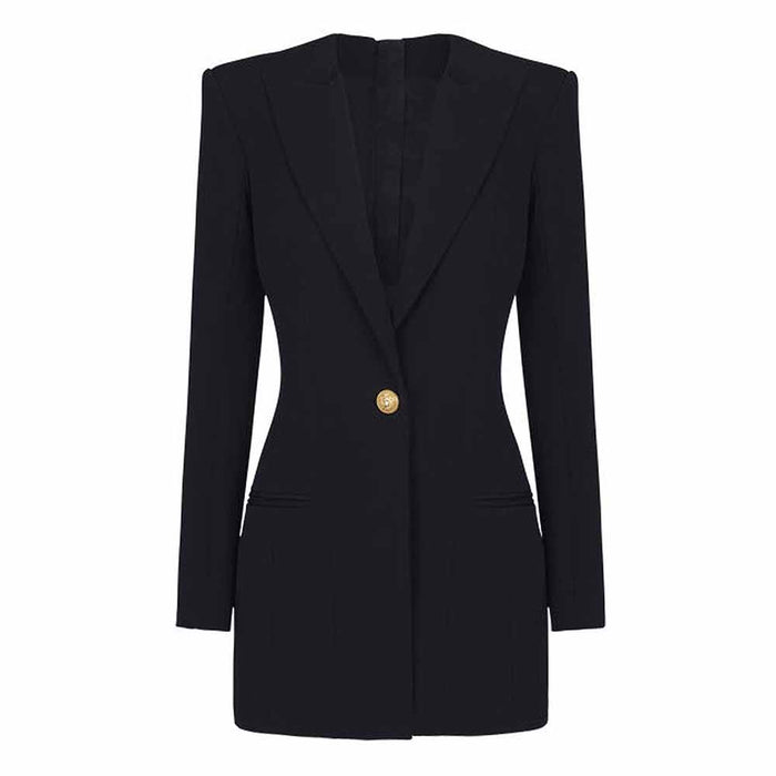 Light Blue Tailored Blazer Dress With Padded Shoulders Woman One Button Blazer Dress