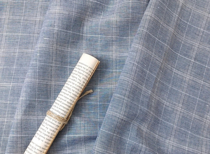 Light-Medium Weight Linen Cotton Twill Fabric with Simple Plaid Pattern 4393 - The Linen Lab - Navy