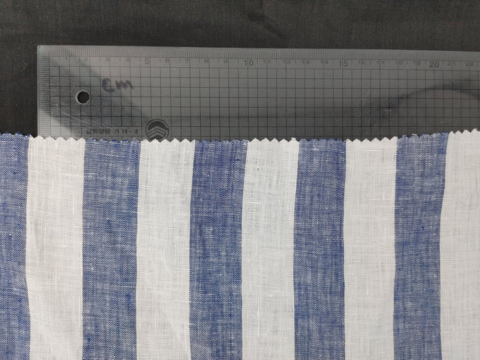 Light Weight 100% Linen Blue Bold Stripe Fabric 5996 - The Linen Lab - Navy