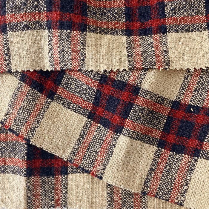 Linen 100% Fabric Heavy Weight Plaid 7242 - The Linen Lab - Beige