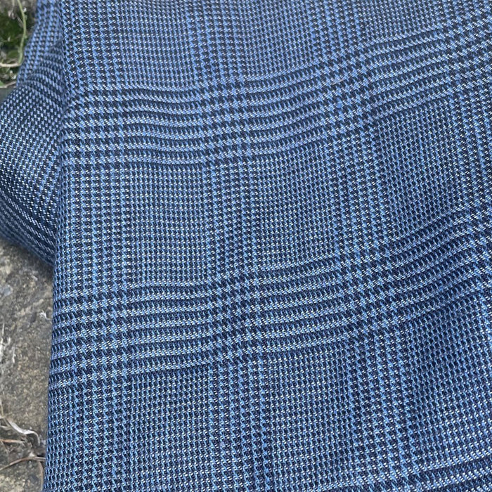 Linen 40lea 14s Twill Houndstooth Plaid Fabric (6756) - The Linen Lab - Navy