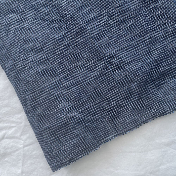Linen 40lea 14s Twill Houndstooth Plaid Fabric (6756) - The Linen Lab - Navy