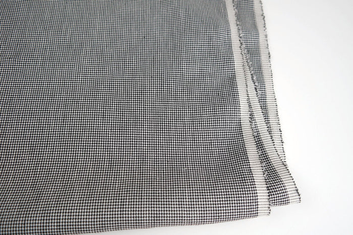 Linen Houndstooth Stretch Fabric (6027) - The Linen Lab - White and Black