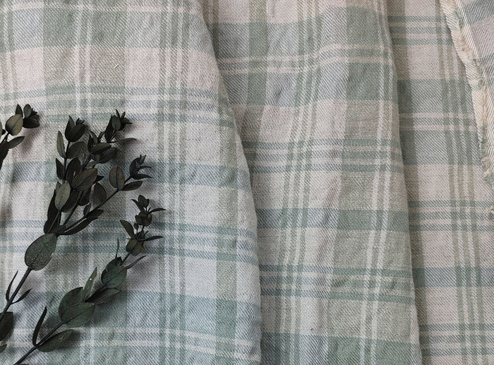 Linen Blend Plaid Fabric with Subtle Wrinkle and Subtle Stretch 6389 - The Linen Lab - Green