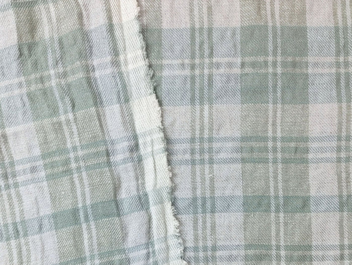 Linen Blend Plaid Fabric with Subtle Wrinkle and Subtle Stretch 6389 - The Linen Lab - Green