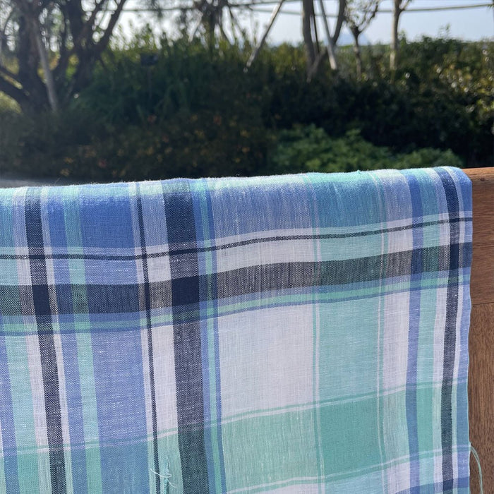 Linen Blue Navy Big Check Fabric (4106) - The Linen Lab - Blue