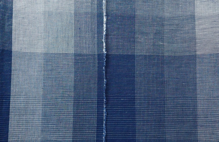 Linen Cotton Blend Fabric Blue Check Harmony 6094 - The Linen Lab - Navy