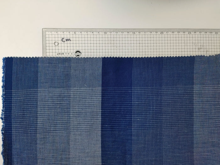 Linen Cotton Blend Fabric Blue Check Harmony 6094