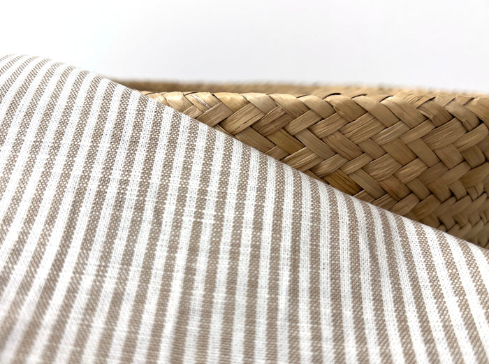 Linen Cotton Blend Fabric – Classic Beige Hickory Stripe 8401