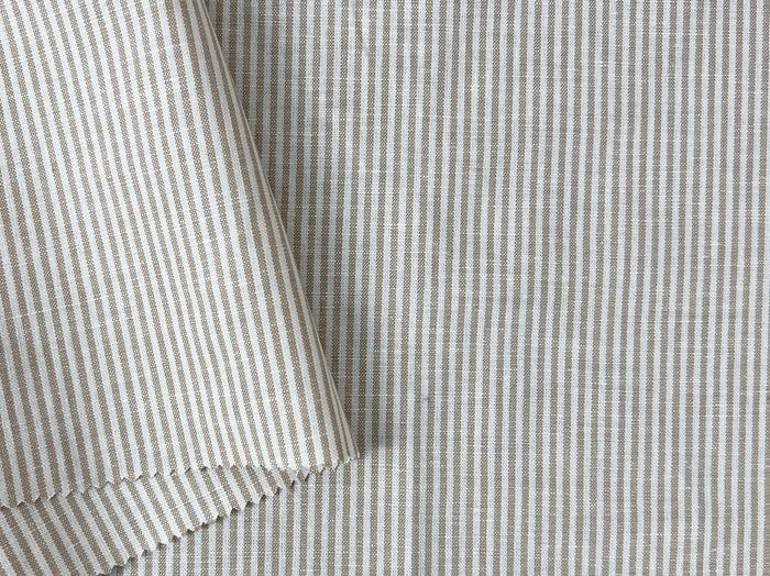 Linen Cotton Blend Fabric – Classic Beige Hickory Stripe 8401