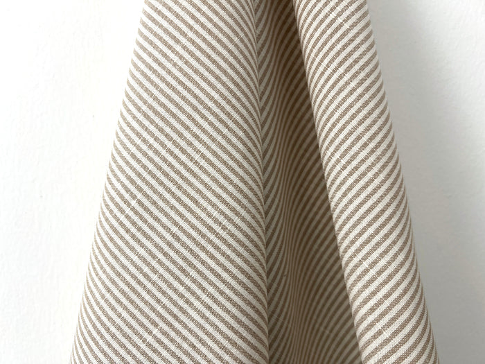 Linen Cotton Blend Fabric – Classic Beige Hickory Stripe 8401