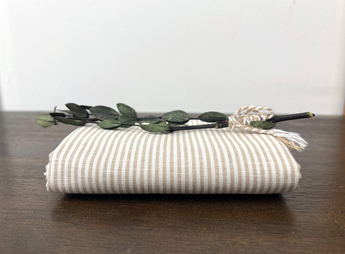 Linen Cotton Blend Fabric – Classic Beige Hickory Stripe 8401