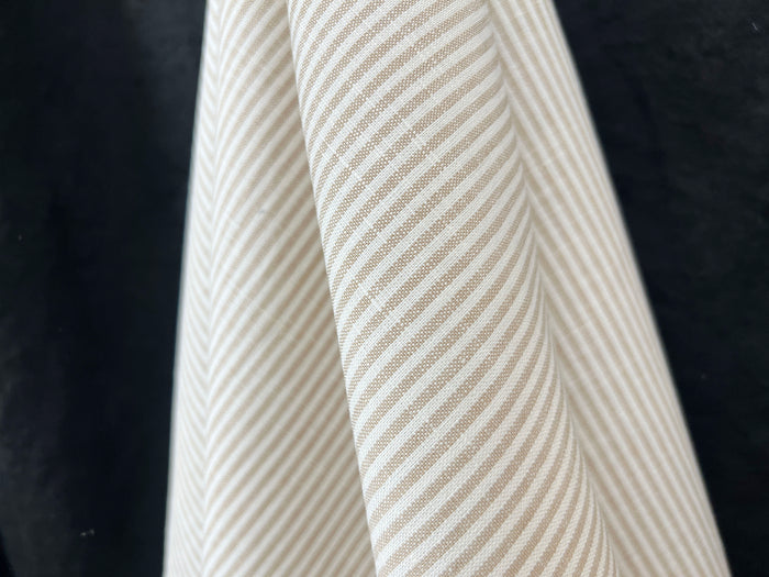 Linen Cotton Blend Fabric – Classic Beige Hickory Stripe 8401