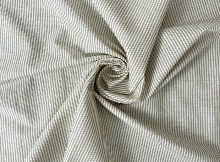 Linen Cotton Blend Fabric – Classic Beige Hickory Stripe 8401