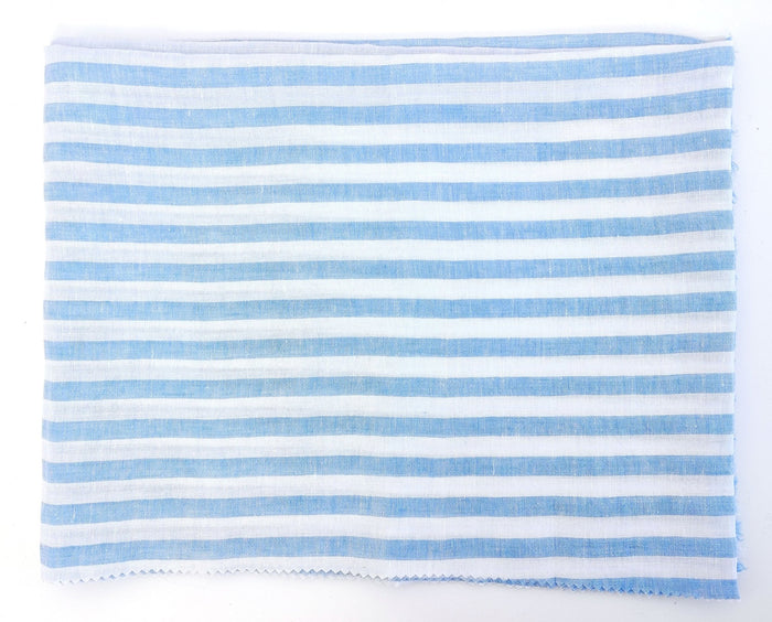 Linen Cotton Blue Horizontal Stripe Fabric Light Weight 7740 - The Linen Lab - Blue