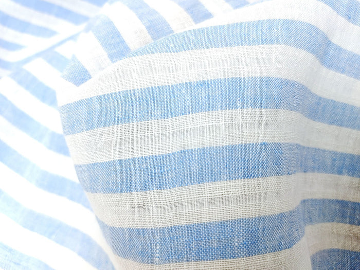 Linen Cotton Blue Horizontal Stripe Fabric Light Weight 7740 - The Linen Lab - Blue