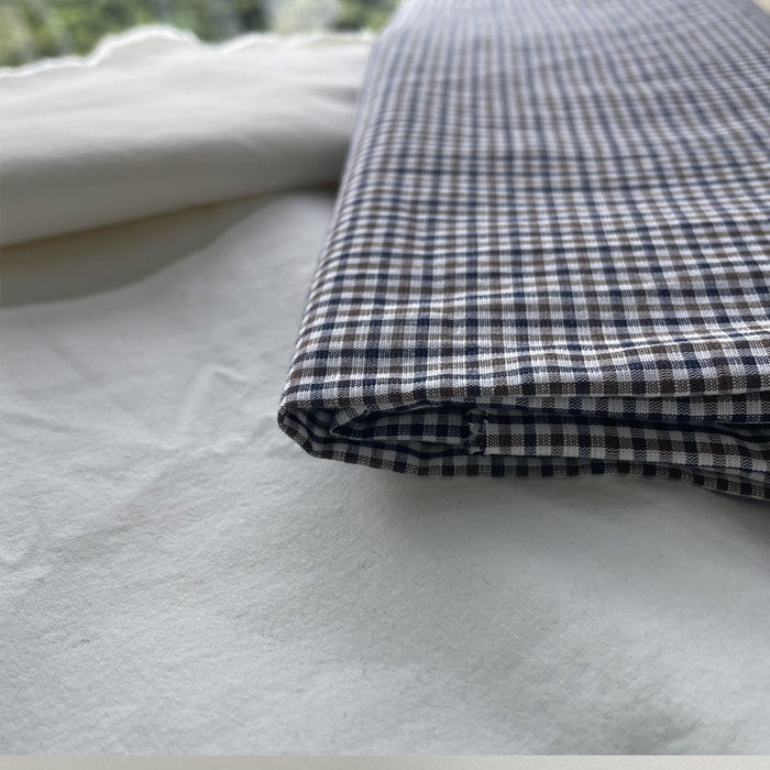 Linen Cotton Gingham Check Fabric (6829) - The Linen Lab - Blue-brown-white