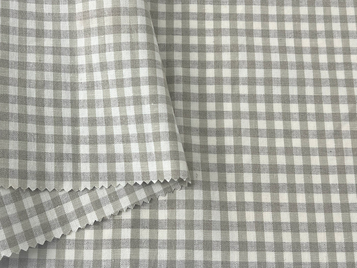 Linen Cotton Gingham Check Fabric – Ivory & Beige, 44" Wide, Soft Plain Weave 8196
