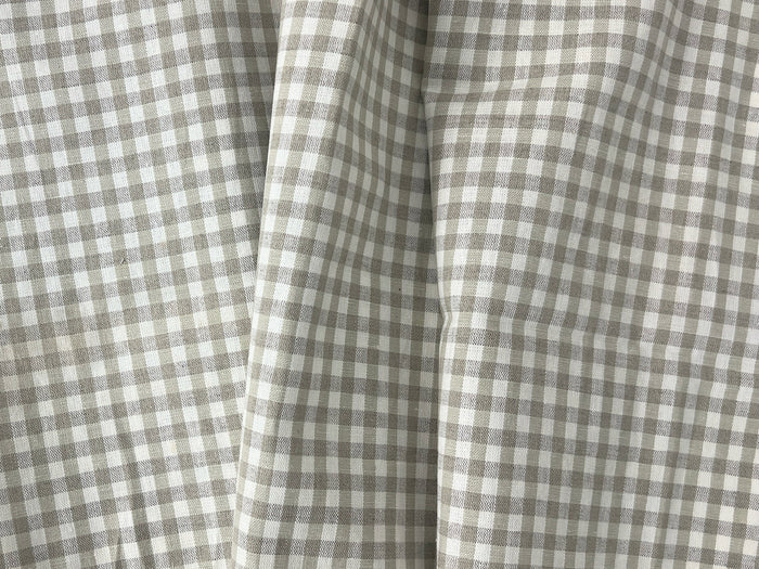 Linen Cotton Gingham Check Fabric – Ivory & Beige, 44" Wide, Soft Plain Weave 8196