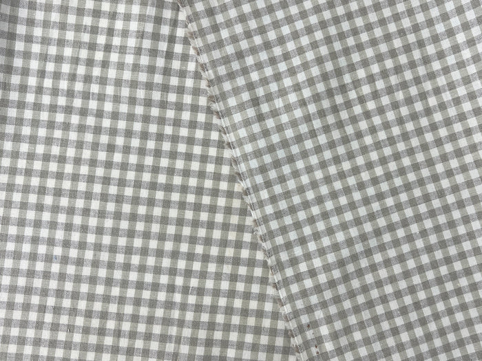 Linen Cotton Gingham Check Fabric – Ivory & Beige, 44" Wide, Soft Plain Weave 8196