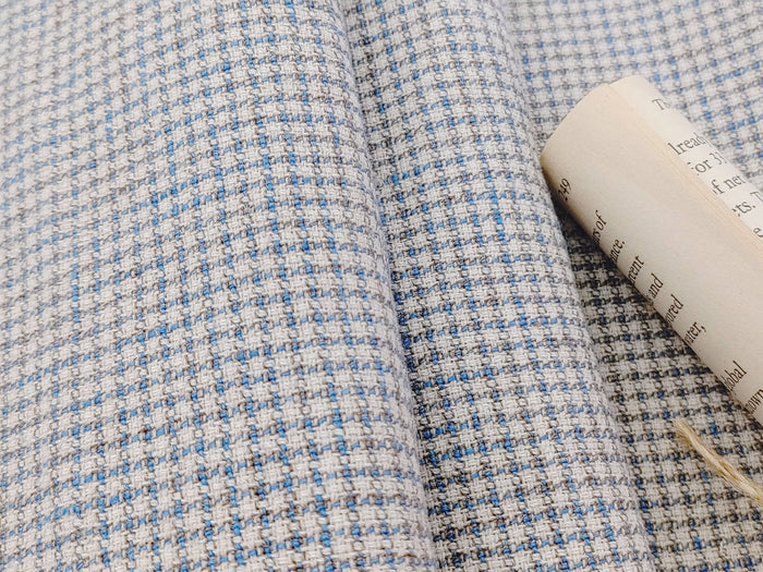 Linen Cotton Small Check Fabric Heavy Weight 7236 - The Linen Lab - Blue