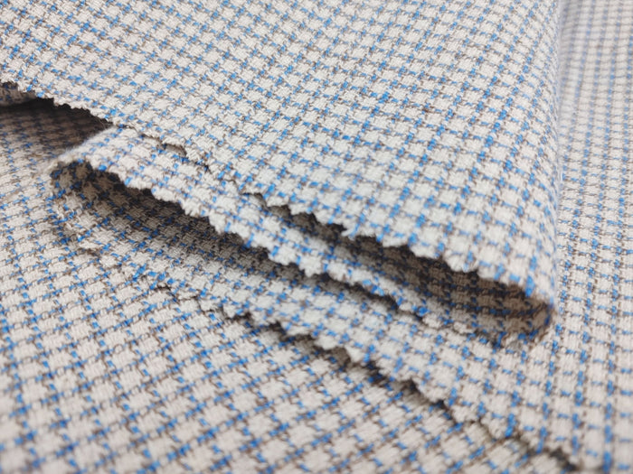 Linen Cotton Small Check Fabric Heavy Weight 7236 - The Linen Lab - Blue