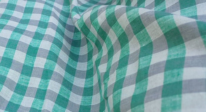 Linen Fabric Green Gingham Check 6393 - The Linen Lab - Green 6393