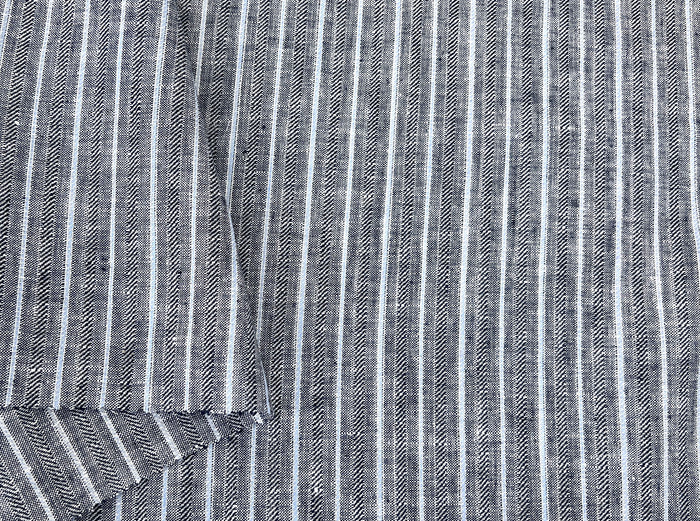 Linen Fabric with Silver Lurex – Striped Dobby Weave, Pre-Washed 2520