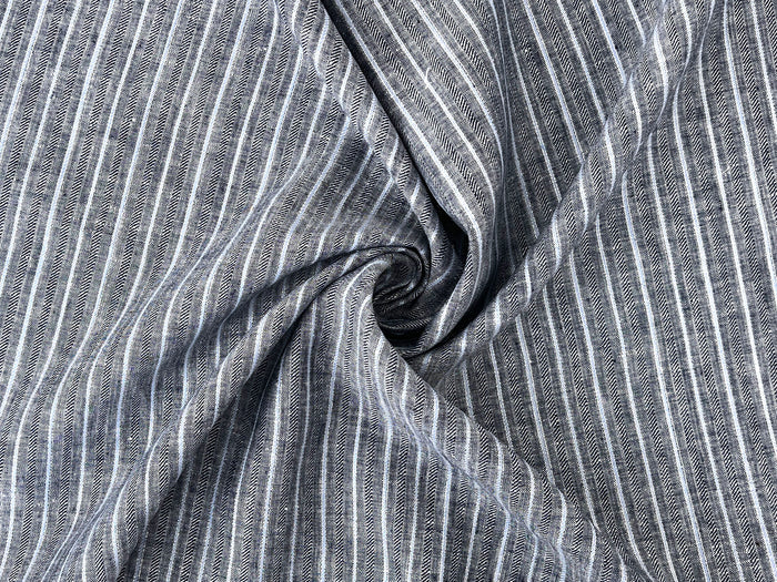 Linen Fabric with Silver Lurex – Striped Dobby Weave, Pre-Washed 2520