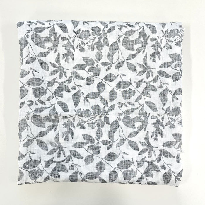 Linen Grey Leaf Print (7275) - The Linen Lab - Grey