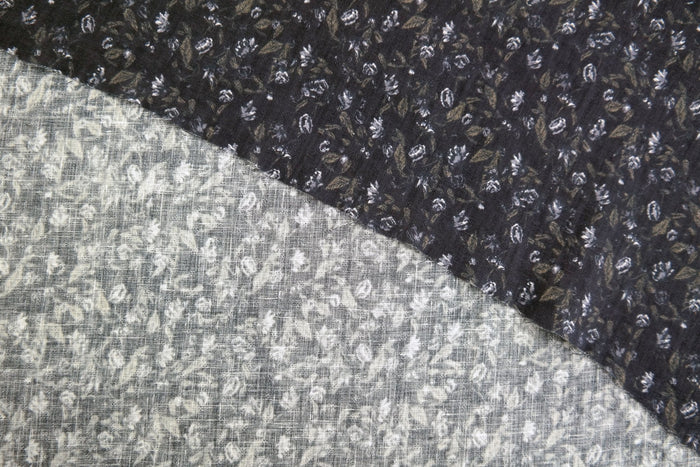 Linen Navy Flower Print (7374) - The Linen Lab - blue