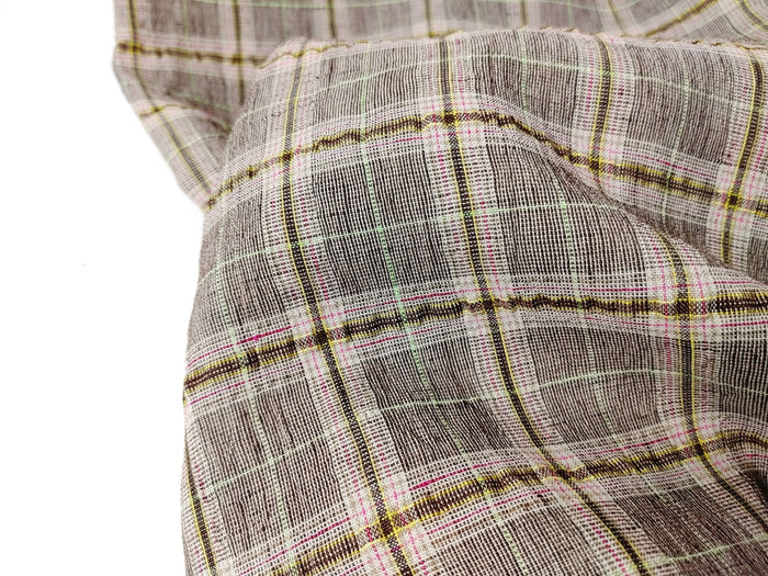 Linen Polyester Stretch Fabric with Wrinkle Effect Tartan Plaid 7754 - The Linen Lab - Brown