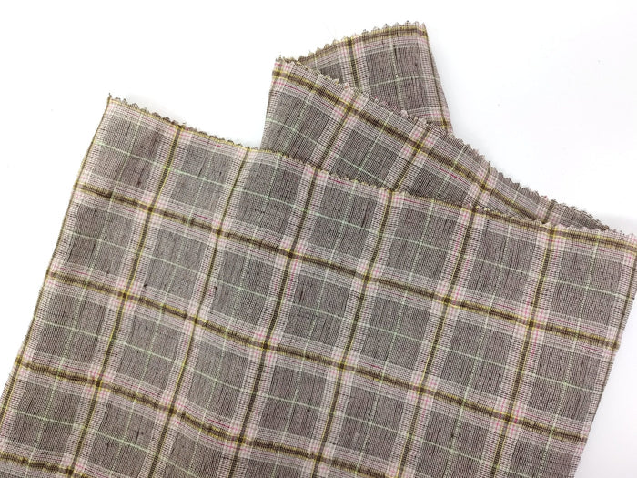 Linen Polyester Stretch Fabric with Wrinkle Effect Tartan Plaid 7754 - The Linen Lab - Brown